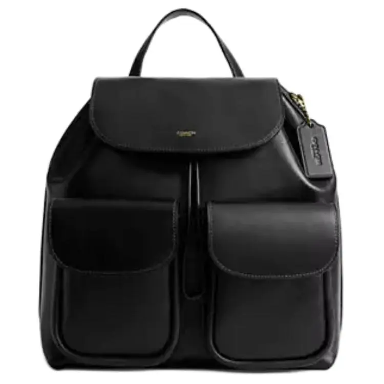 COACH Crosby 28 Leather Backpack with Magnetic Snap and Drawstring Closure – Large Women’s Casual Black Bag