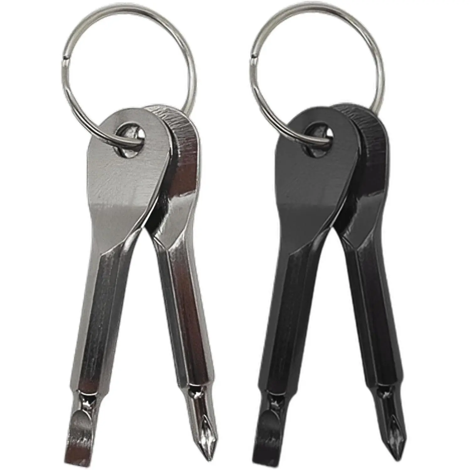 2-Pack Compact EDC Pocket Hex Grip Steel Screwdriver Set - Stocking Stuffers for EDC Users, Portable Hand Tool for Small Repairs, Furniture - Flat & Phillips Keys, 2 Colors