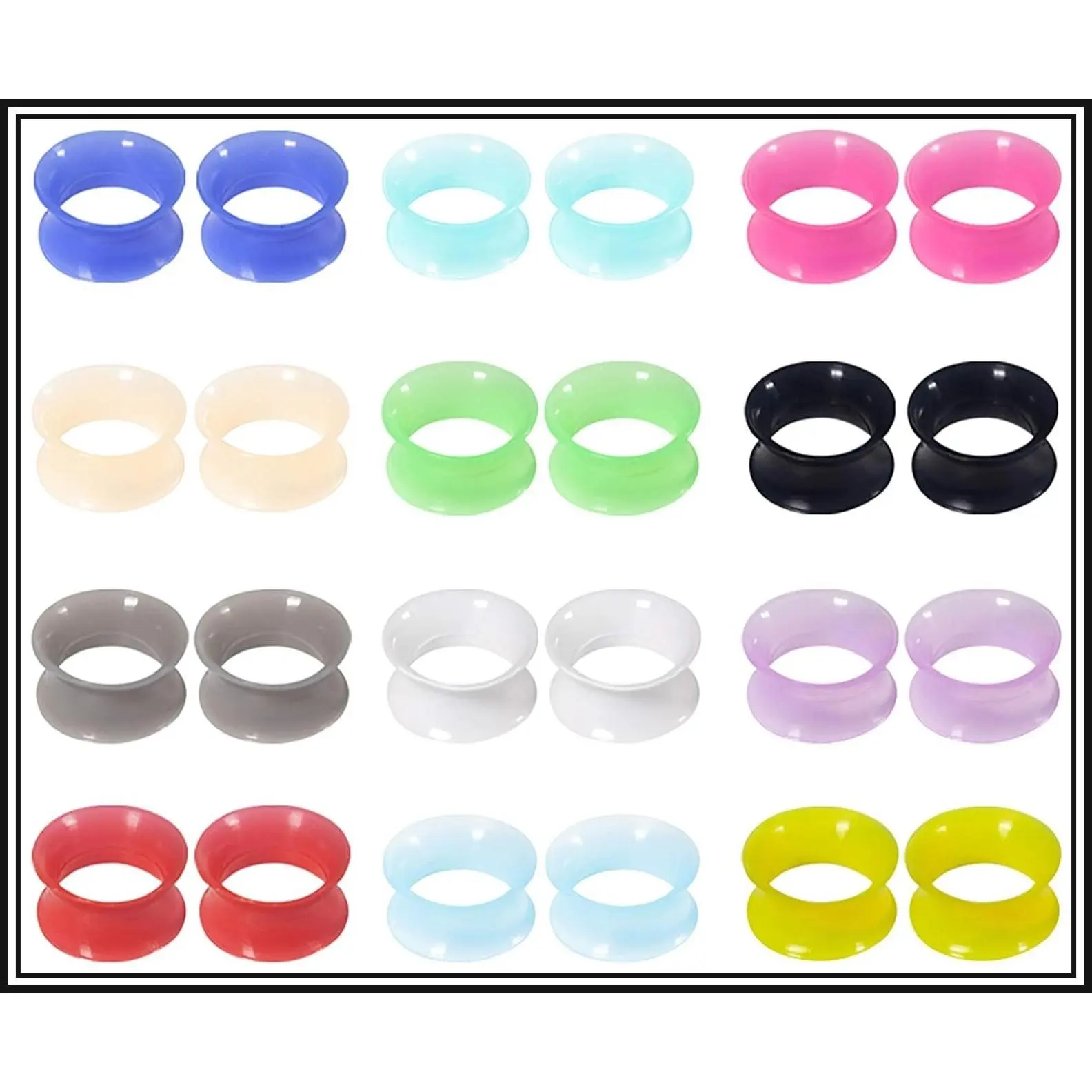 12 Pairs Ultra Thin Soft Silicone Ear Gauges - 24 Pcs Ear Plugs