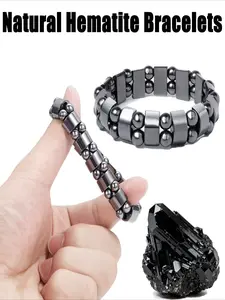 2-Piece Hematite Stone Bracelets for Men - Black Stretch Hematite Bracelet Unisex, Natural Hematite Stretch Jewelry for Daily Wear & Gifting. Believed to boost confidence and motivation naturally, an ideal gift for fathers, husbands and friends