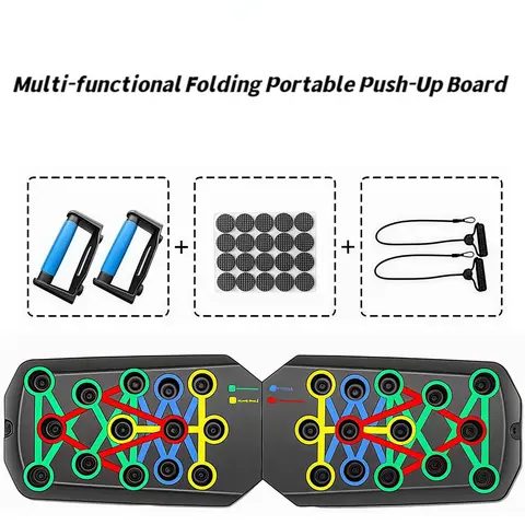 Push Up Board- Multifunctional Home Workout for Fast Fitness Results, Strength Training Equipment for Upper Body, Core, Abs with Non-Slip Base & Resistance Bands