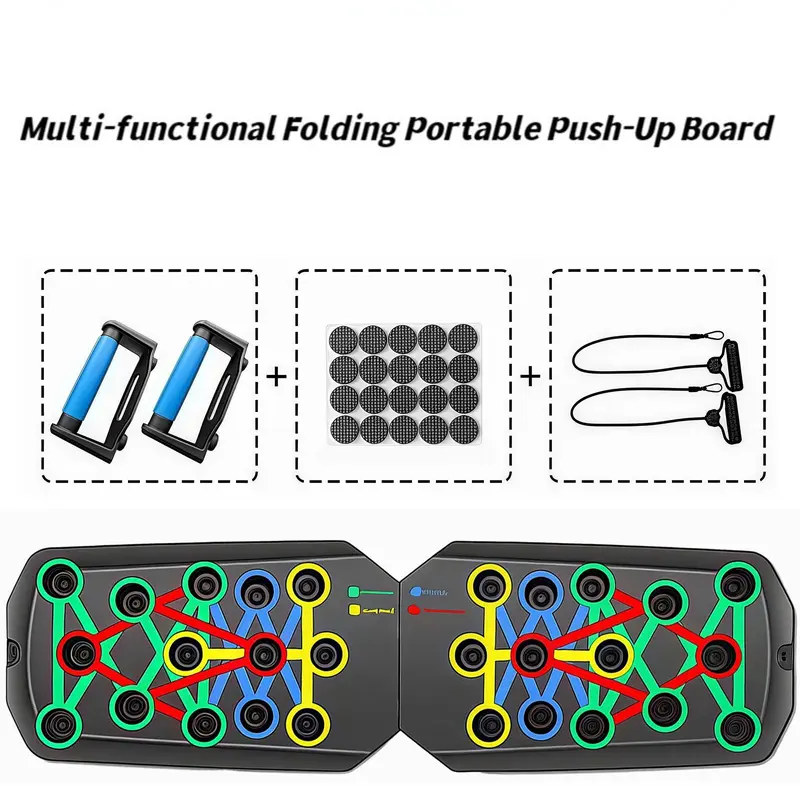 Push Up Board- Multifunctional Home Workout for Fast Fitness Results, Strength Training Equipment for Upper Body, Core, Abs with Non-Slip Base & Resistance Bands