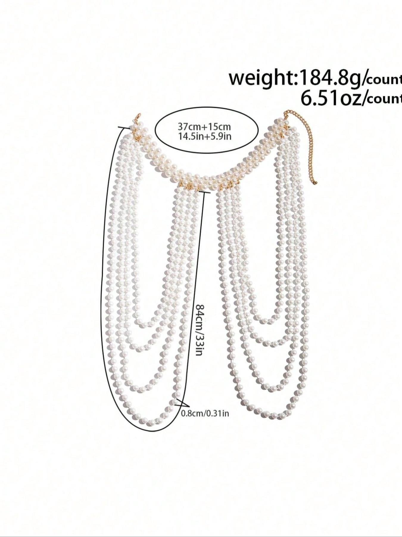 Elegant Faux Pearl Decorated Body Chain, Vintage Body Jewelry, Valentine's Gifts for Her, Women's Exquisite Trendy Beaded Necklace Body Jewelry for Party, Daily Clothing Decor, Birthday Gift