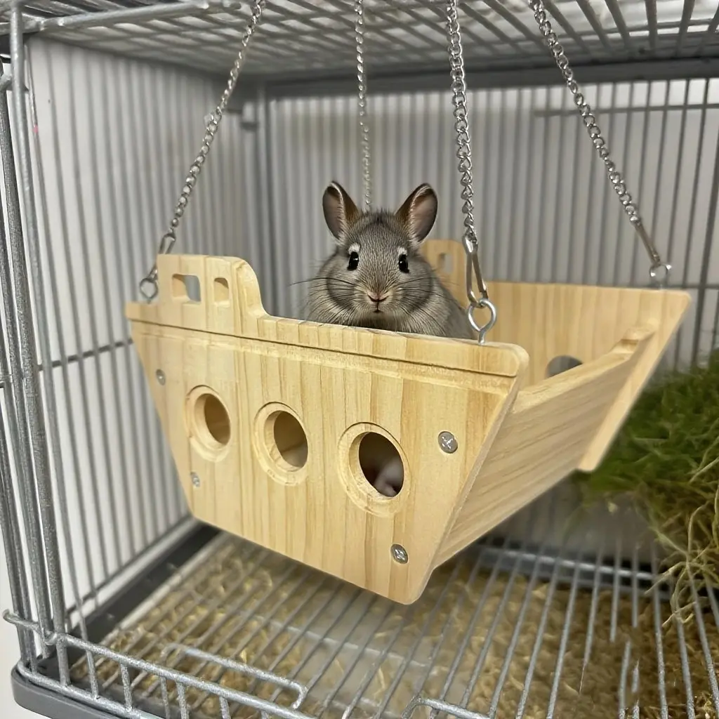 Hamster Dragon Cat Wooden Swing Bed, Real Wood Hamster Cage Hammock, Natural Material Pet Toy, Durable & Safe Design