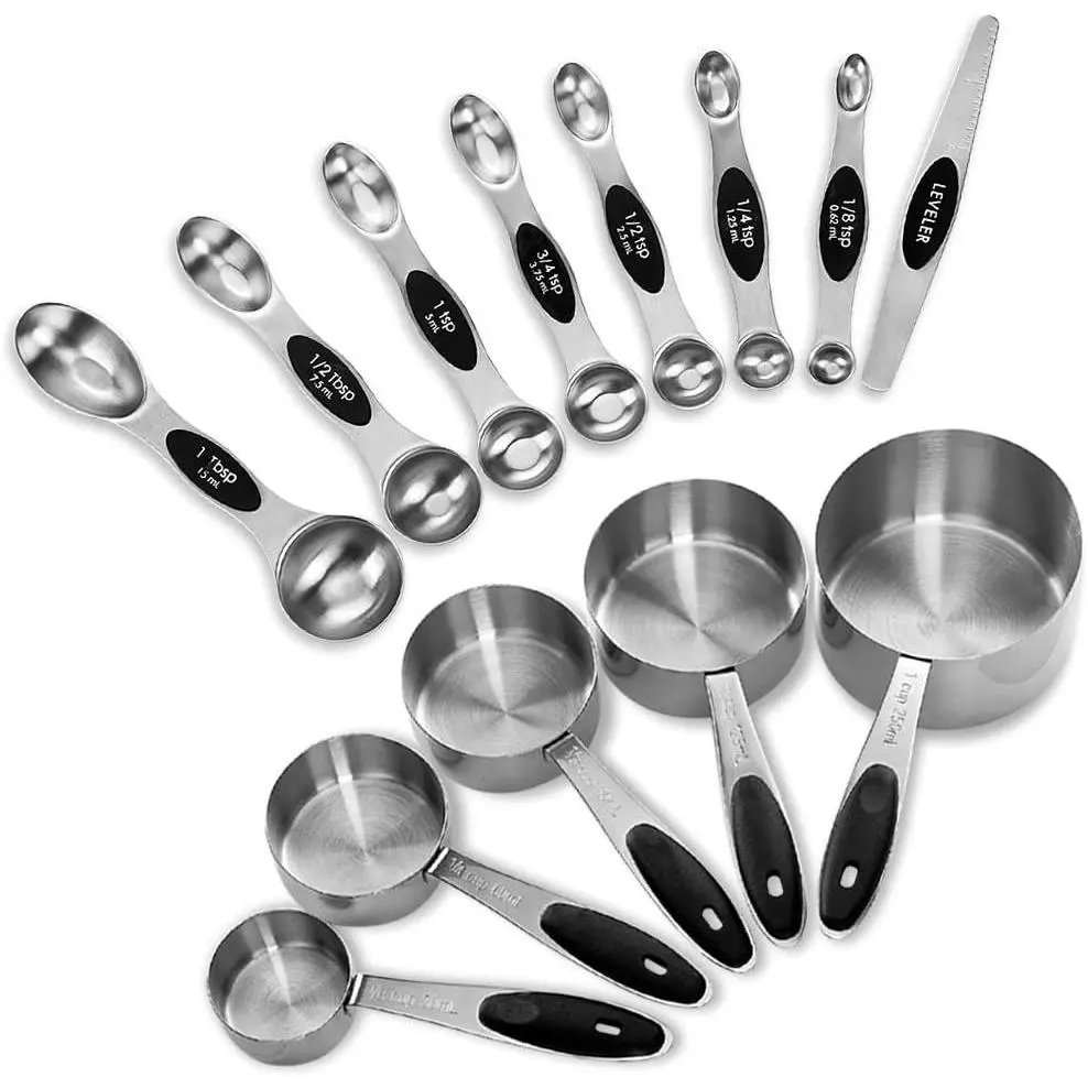 Measuring Cups and  Measuring Spoons Set, Stainless Steel 5 Cups and 7 Spoons (Black)
