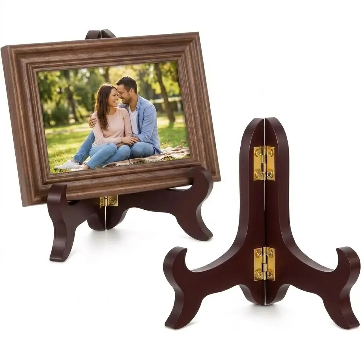 2 Pack Wooden Plate Stands for Display, 5 Inch Plate Holder, Picture Frame Stand Easels, Tabletop Art Holder, Book Dish Decorative