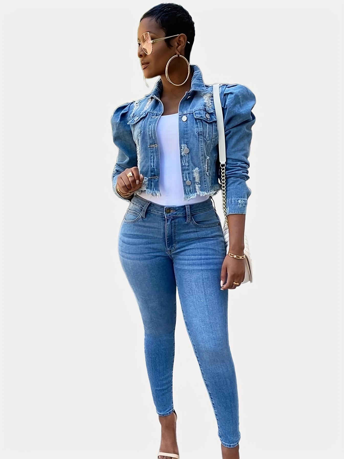 Women Ripped Long Puff Sleeve Button Down Outdoor Activities High Quality Jean Coats For Women S-XXL Women's Oversized Women's Elegant Jacket Outerwear jackets for Casual Basic Women Ripped Long Puff Sleeve Button Down Outdoor Activities High Quality Jean Coats For Women S-XXL Women's Oversized Women's Elegant Jacket Outerwear jackets for Casual Basic