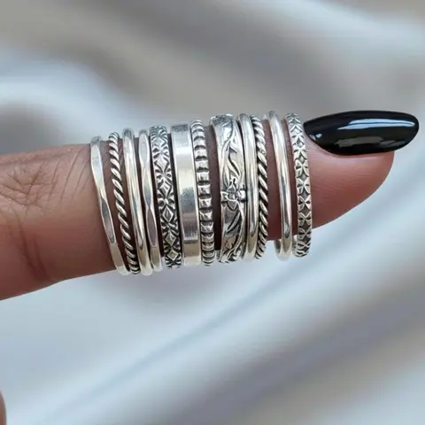 12 Pcs Boho Ethnic Floral Rings Set for Women, Vintage Distressed Simple Party Vacation Versatile Ring Collection, Fashion Accessories, Exquisite Trendy Ring