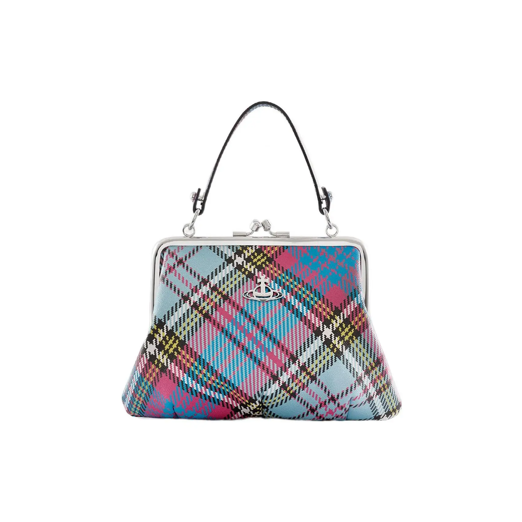 Vivienne Westwood Tartan Planet Logo PU Crossbody Bag for Women – Classic Dumpling Style in Multicolor