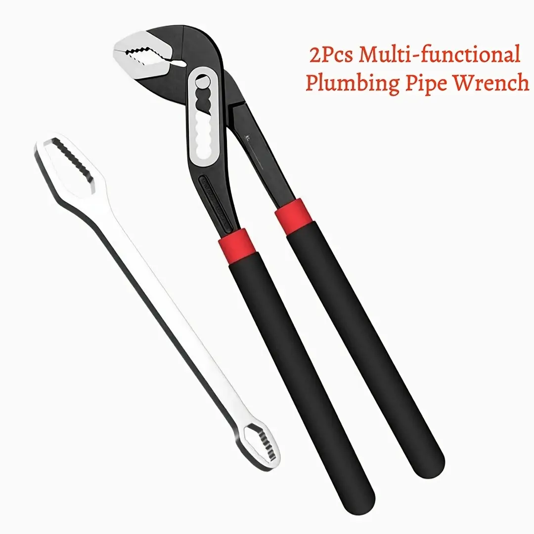 Heavy Duty 2 Pack Adjustable Water Pump Pliers General Wrench Set Multifunctional 8-24mm Double Head Pipe Wrench for Home Repair Automotive Repair and Plumbing Work