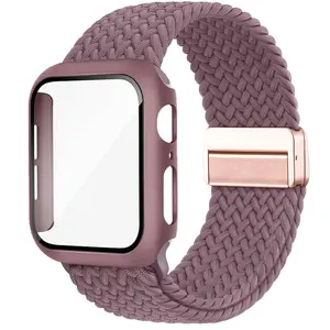 Magnetic Braided Band and Case Compatible with Apple Watch Bands Women Men 40mm 44mm 41mm 45mm 42mm 46mm, Stretchy Solo Loop Protective Cover & Screen Protector for iWatch Series 11/SE3/10/9/8/7/6/5/4