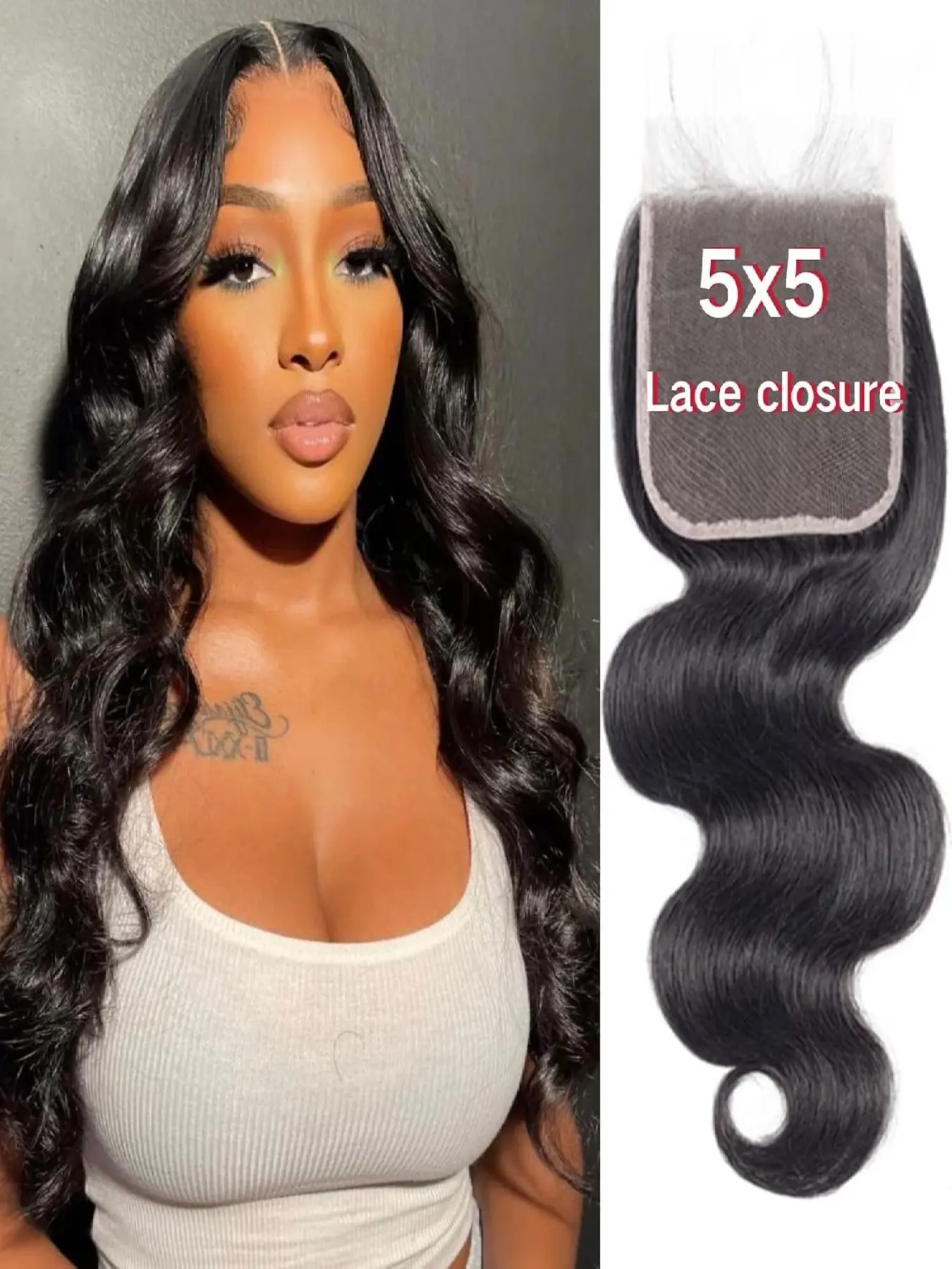 5x5 HD Lace Closure Human Hair Body Wave Closure, black