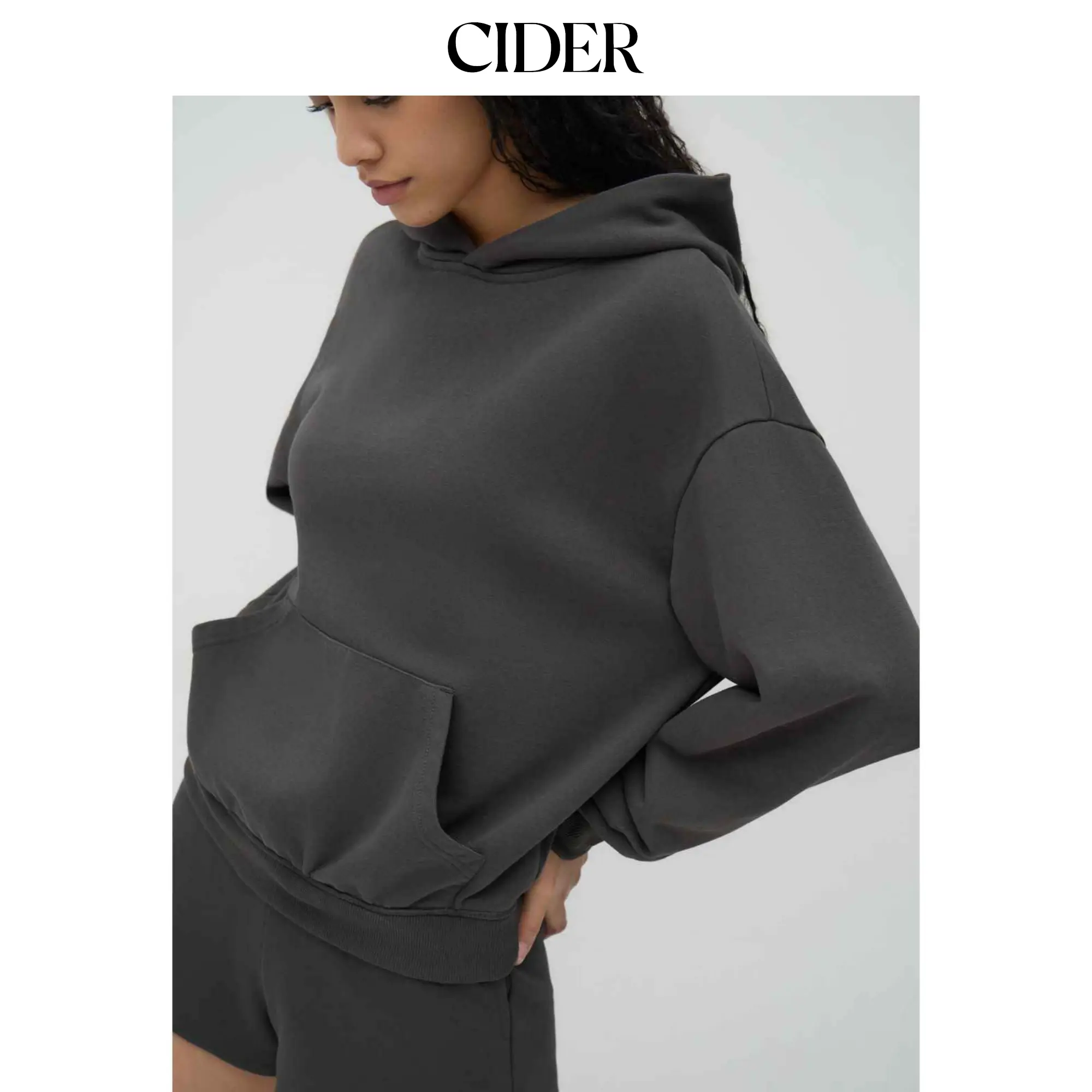 Cider Oversized Terry Solid Hoodie SohoChic
