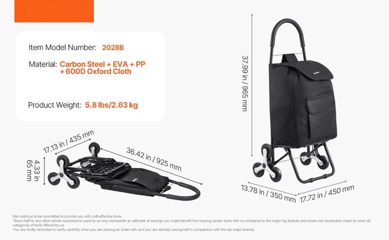 Stair Climbing Folding Shopping Cart With 36L Capacity, Durable Metal Frame, 6 Wheels, Integrated Storage Bag, Compact Fold, Easy Maneuver, Ideal For Groceries, Laundry And Outdoor Use