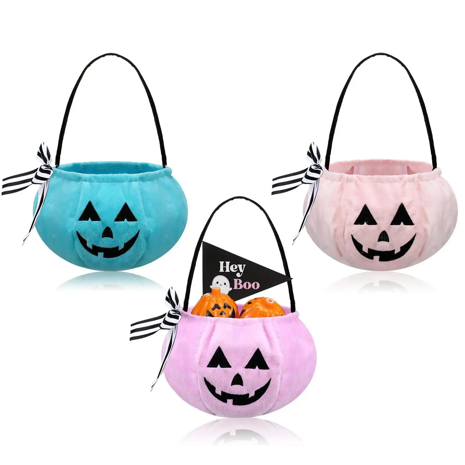 Reusable Halloween Pumpkin Treat Buckets - 3/5 Pcs You've Been Booed Kit Woven Rope Baskets, Candy Goodie Bags for Neighbors, Festive Party Supplies & Gift for Classroom Events