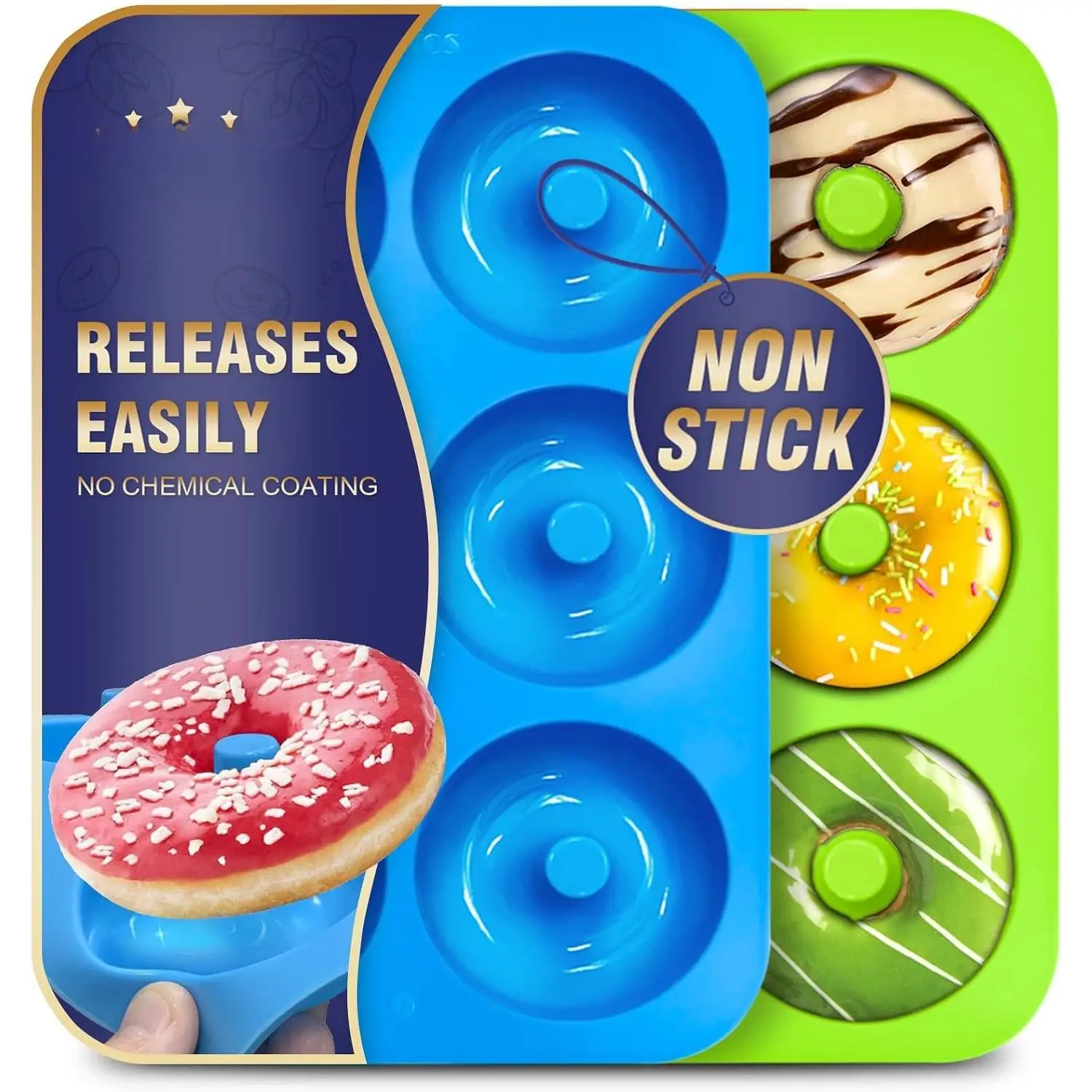 Donut Mold - Non-Stick  Doughnut Pan Set, Heat Resistant, Make  Donut Cake Biscuit Bagels,  and Dishwasher Safe, Set of 2
