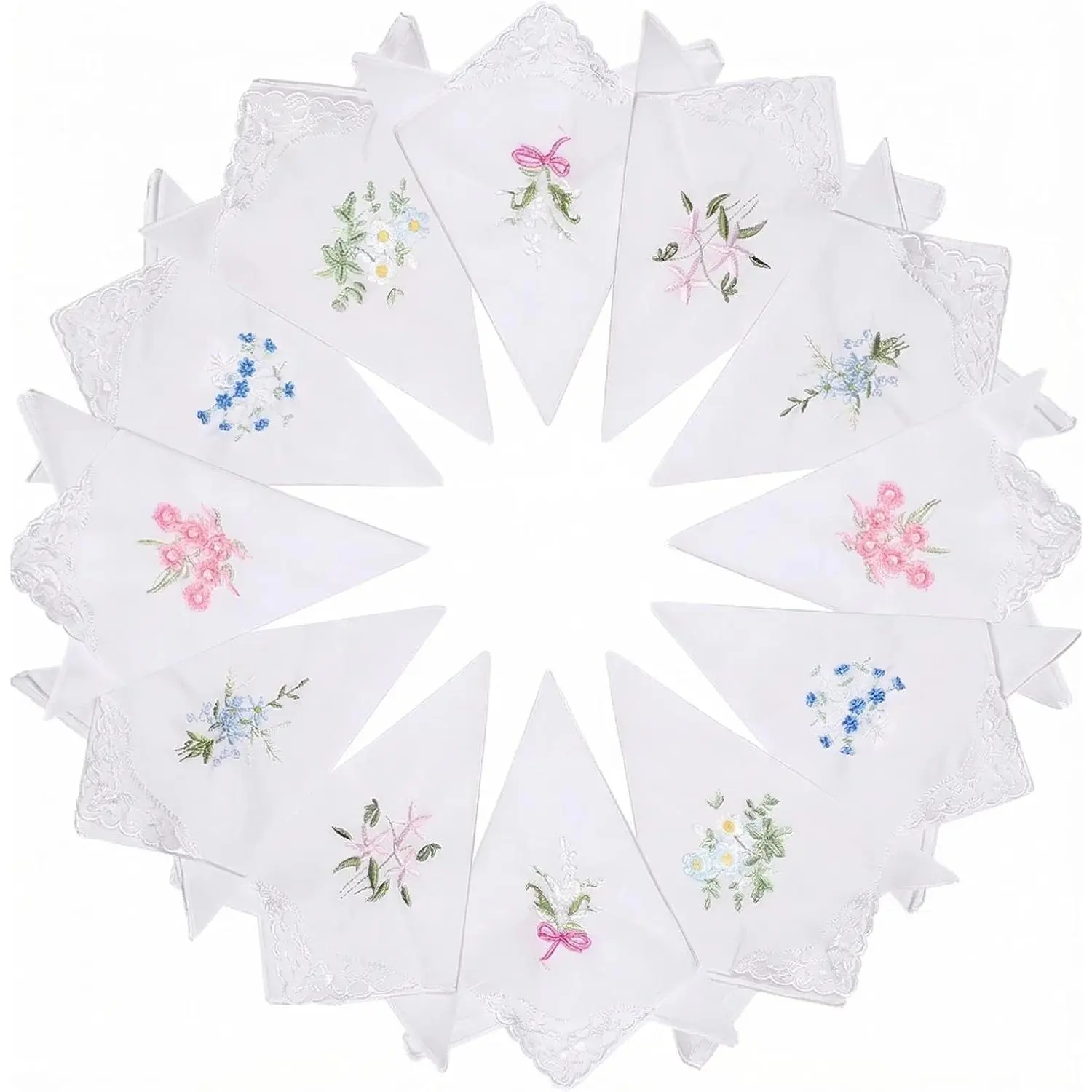 Handkerchiefs for Women, 100% Cotton Lace Handkerchief - 12 Pack White Ladies Hankies, Premium 60S Soft Cotton, 11x11 Inch (28x28cm)