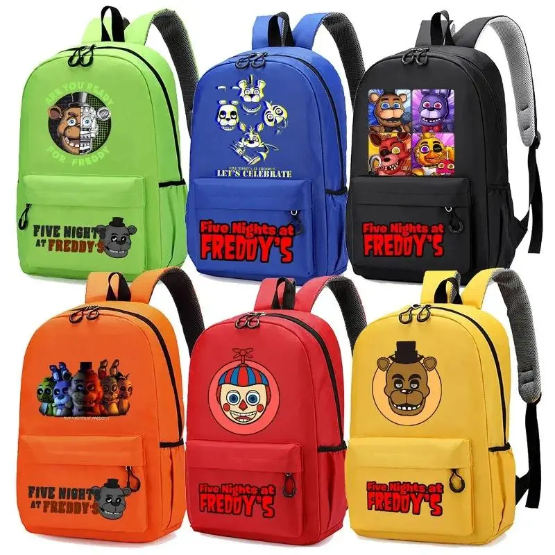 FNAFS Anime Synthetic Backpack, Cartoon Print Kids' Large-Capacity Waterproof Prop 65 Safe Portable Outdoor Travel Schoolbag for Boys