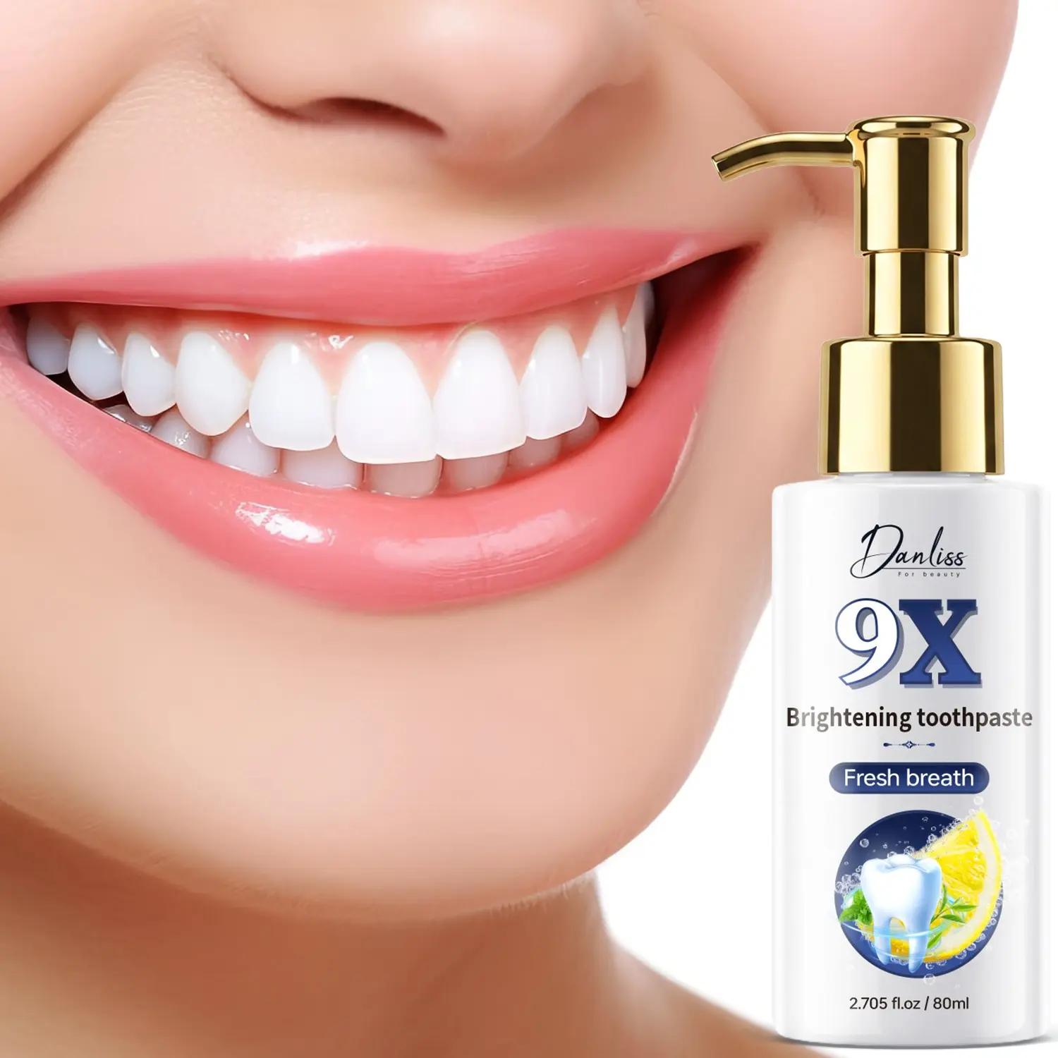 80ml Brightening Toothpaste with Mint, Nicotinamide, Probiotics - Brightens Teeth, Freshens Breath, Gentle Daily Oral Care - Helps Improve Teeth Appearance for Cleaner Look