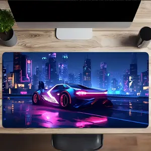 Extra-Large Gaming Mouse Pad Featuring a Design of a Sports Car at Night, with a Rubber Base, Rectangular Non-Slip Surface, Precision Edges, Washable, And Suitable for Electronic Sports