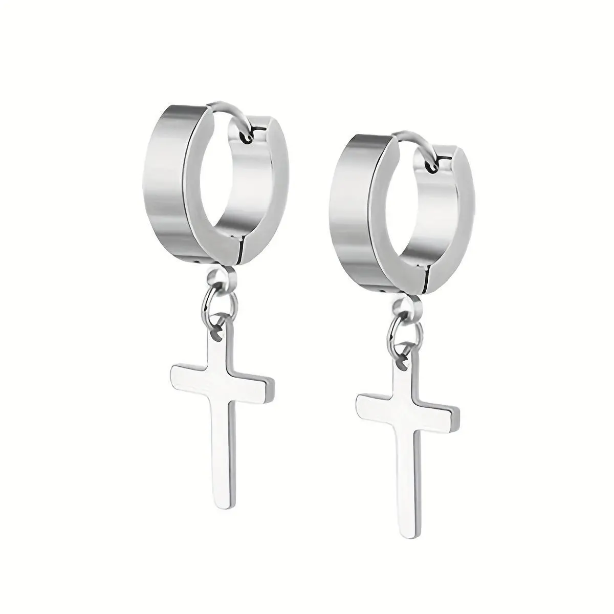 Unisex 2-Piece Stainless Steel Cross Design Magnetic No-Piercing Hanging Earrings Set - Daily/Party Wear, Birthday Gift for Family & Friends, Crossdesign Earrings, Magnetic No-Piercing Earrings