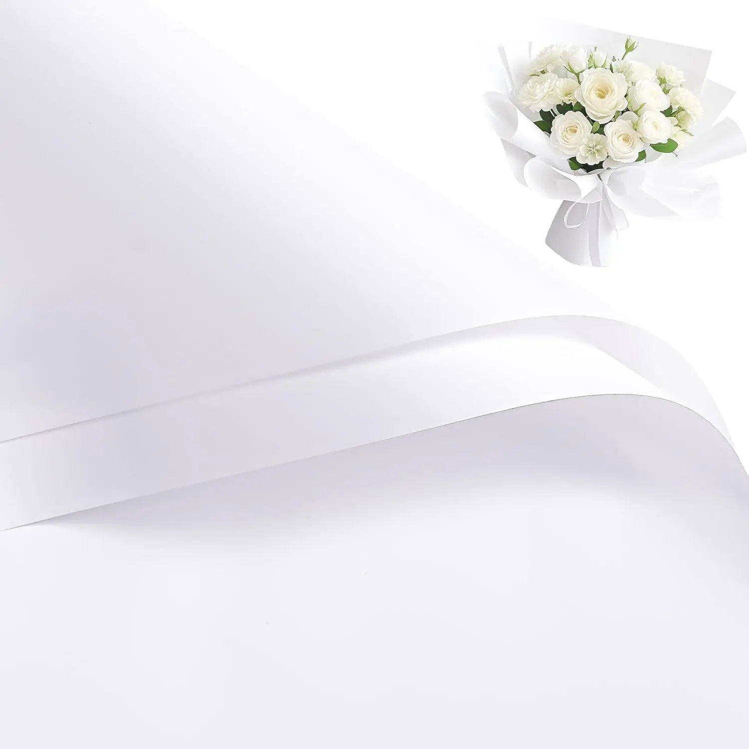 20 Sheets Flower Wrapping Paper, Waterproof Floral Bouquet Wrapping Paper, Florist Supplies Packaging for Birthday, Party, Wedding and DIY Crafts - White