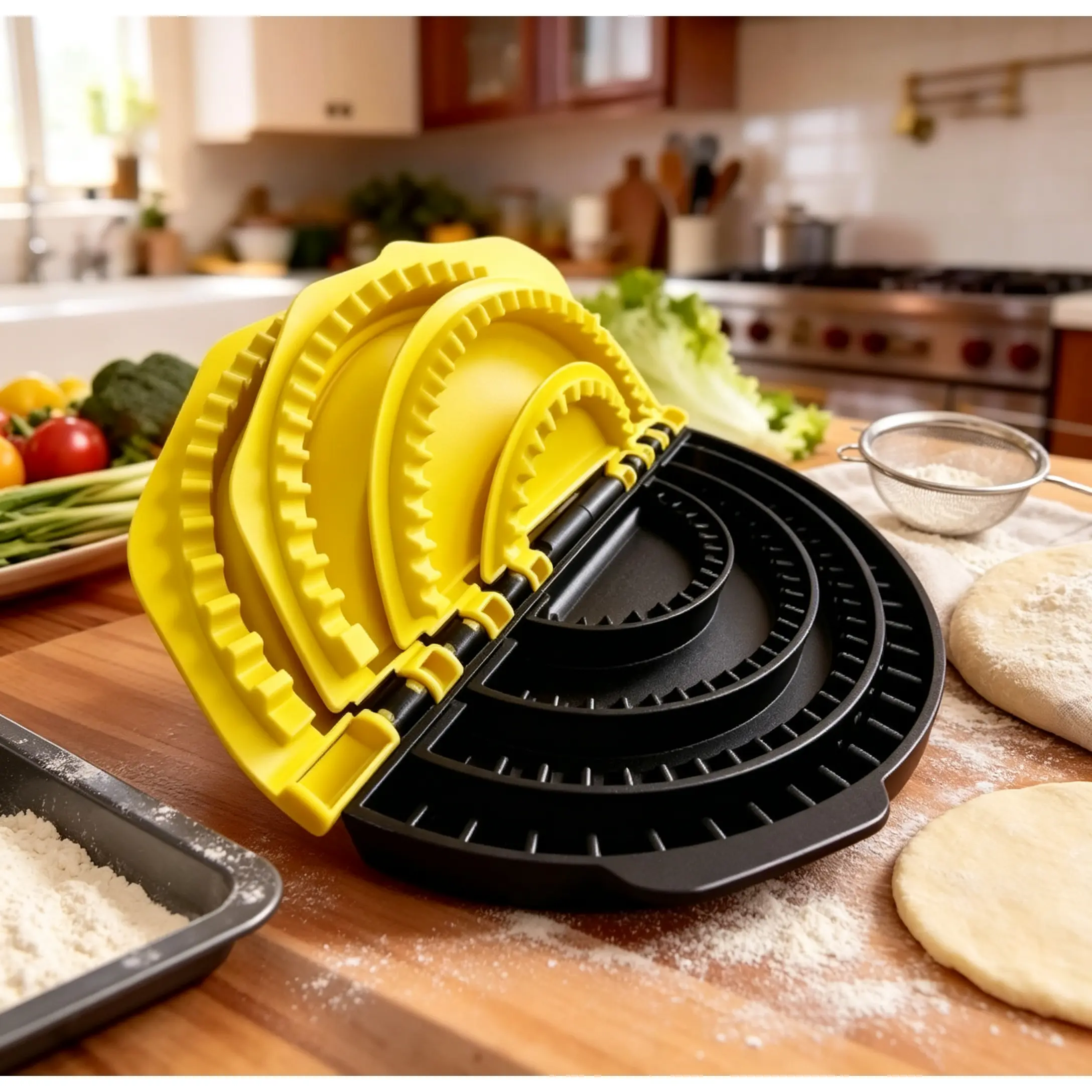 4-in-1 Multi-Size Empanada & Dumpling Press, Food Grade Tortilla Sealer Crimper, 4/6/8/10 Inch Easy Clean Dough Press for Pie, Ravioli, Handheld Household Kitchen Baking Tool