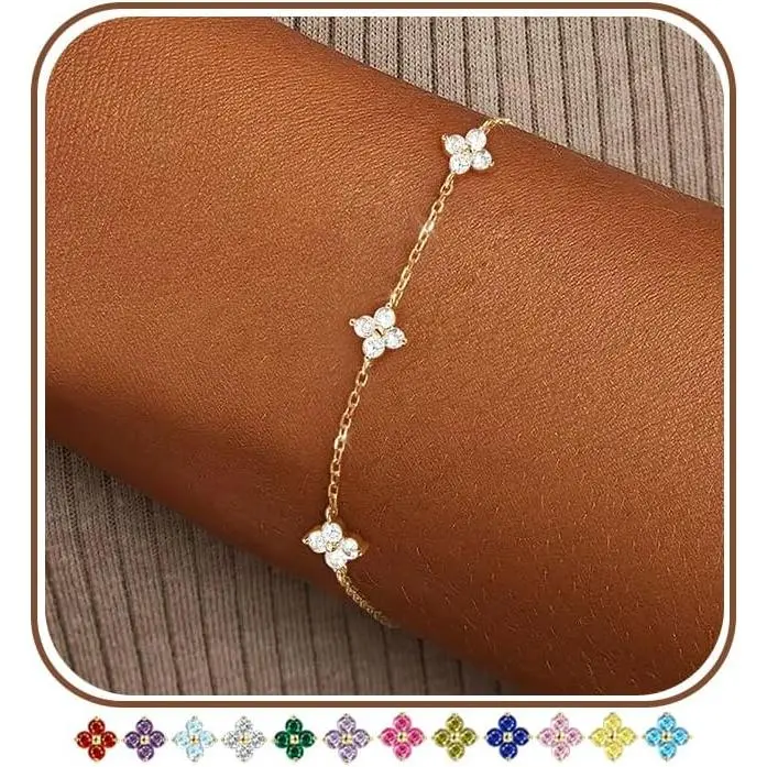 Clover Birthstone  Bracelets for Women Trendy Non Tarnish Gifts