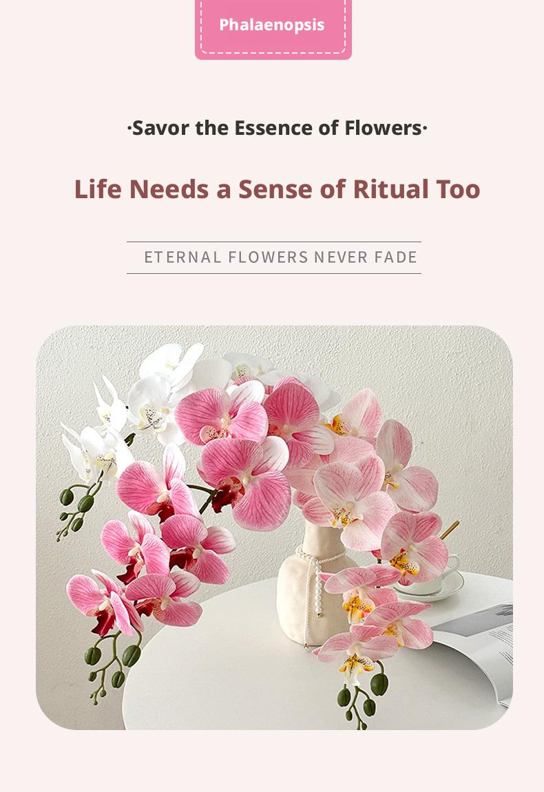 9 artificial Phalaenopsis orchids made of film, 3D printed artificial flowers with a luxurious feel, suitable for decoration in the living room, dining table, entrance, and wedding room