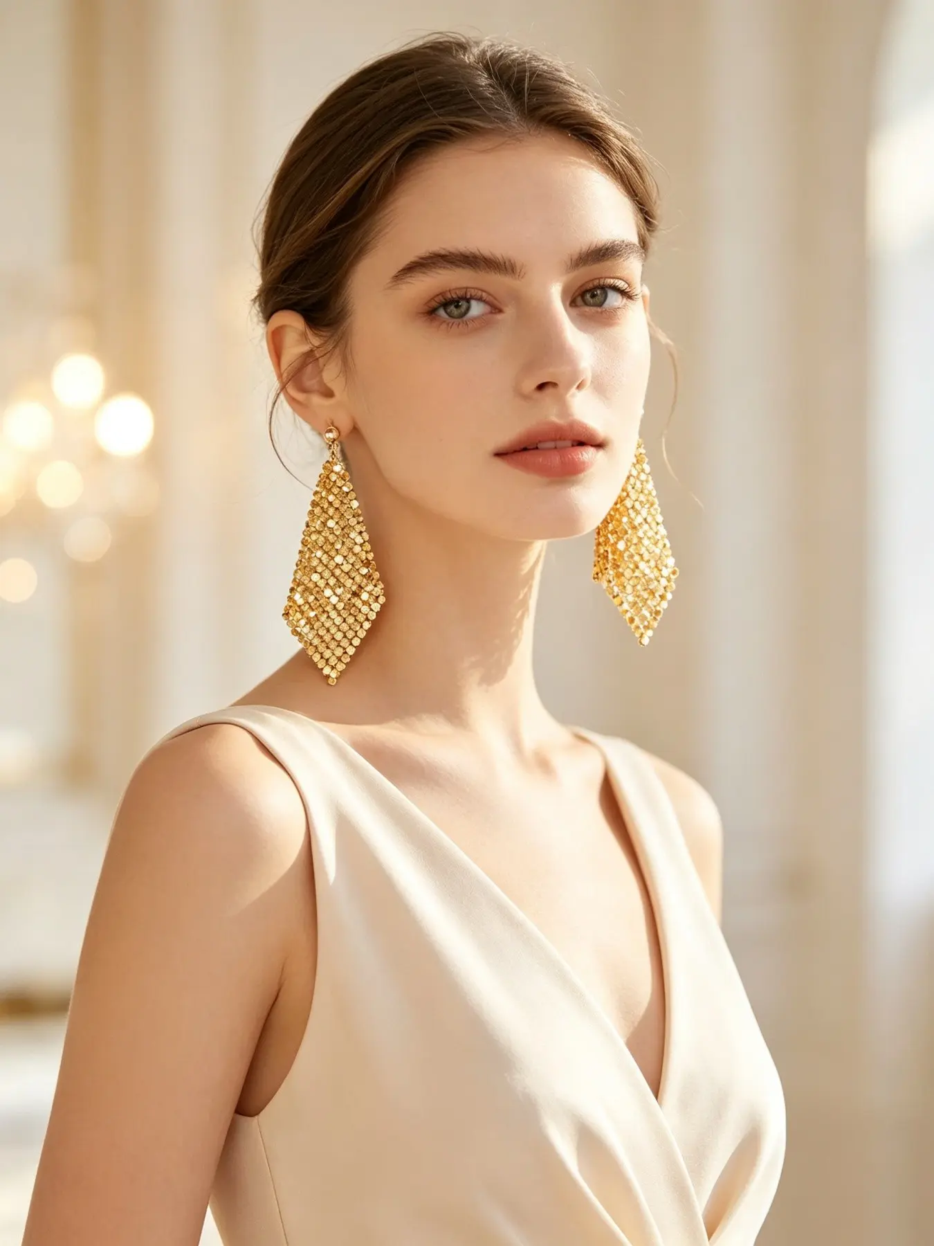 2pcs Fashionable Square Glitter Earrings, Fish Tail Statement Ear Rings, Large Metal Glitter Ear Hooks, Party & Evening Wear Accessories