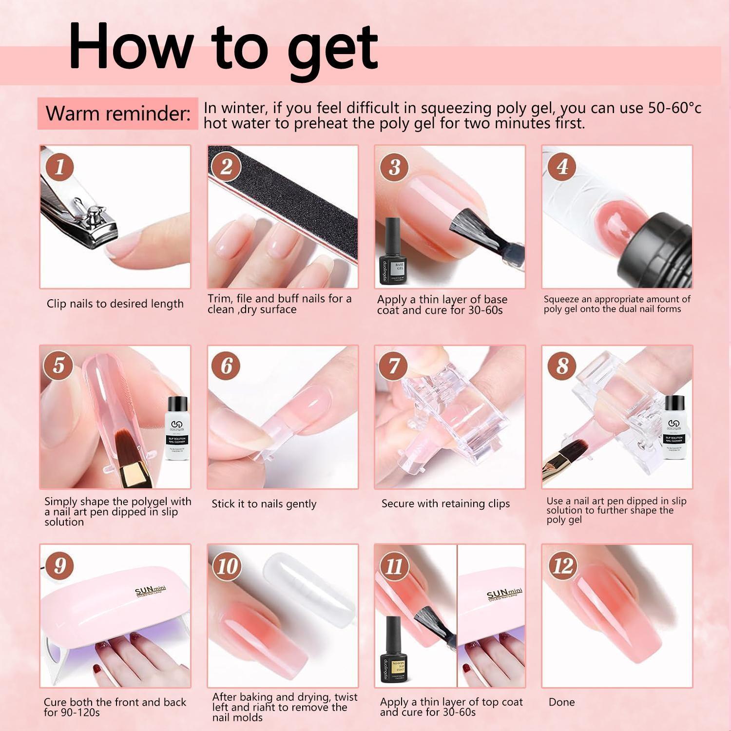Poly Extension Gel Nail Kit with Lamp, 8 Colors Poly Extension Gel Nail Kit with Base Top Coat, Manicure Salon French Nail Art DIY Kit for Home and Salon, Christmas Gift, Polygel Nail Kit, Poly Gel Nail Kit Complete