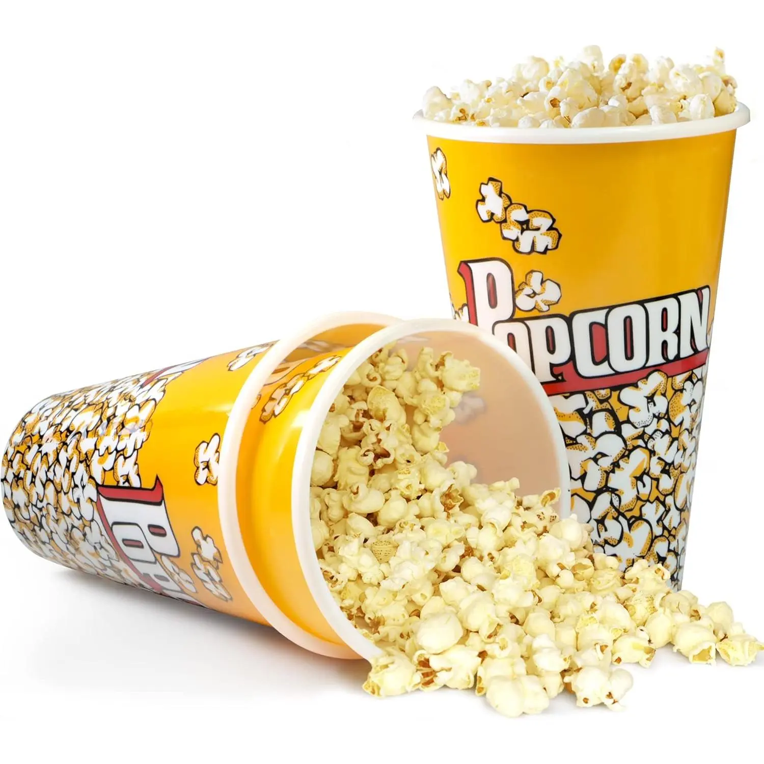 3pcs Retro Colorful Printed Disposable Plastic Popcorn Buckets - 7" Tall x 4.5" Top Diameter, Small Kitchen Preserving Containers for Movie Nights, Bucket