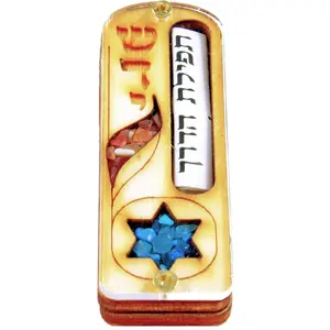 Car Mezuzah Handmade in Israel, Star of David Wood & Gem Stone Design