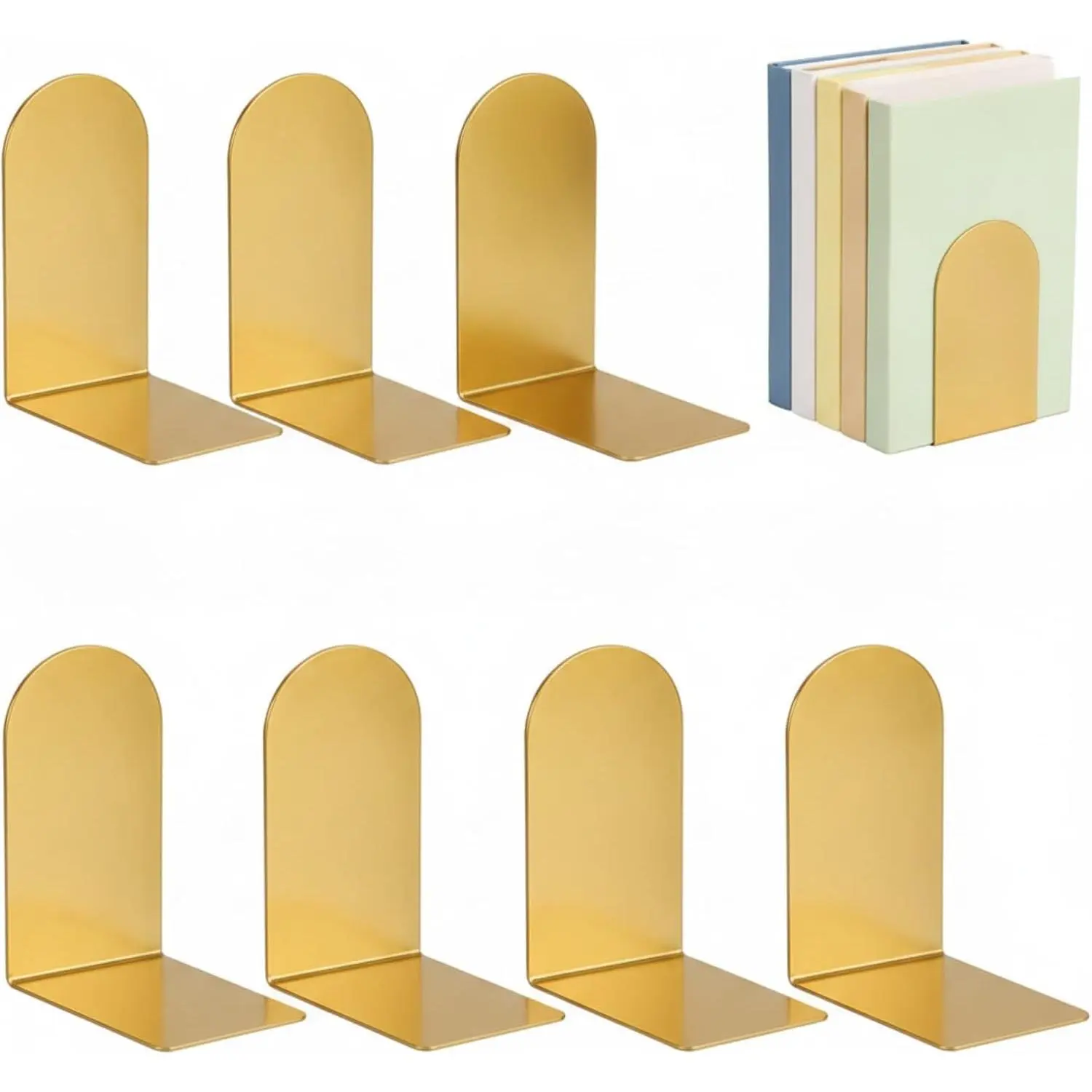 Chunful 6-Piece Minimalist Modern Gold Steel Book Ends - Open Arms Book Support, Bookshelf Decor with Modern Shape, Vertical Small Shelf Organizer Stopper for Home Office (7.1*4.72*3.15in)