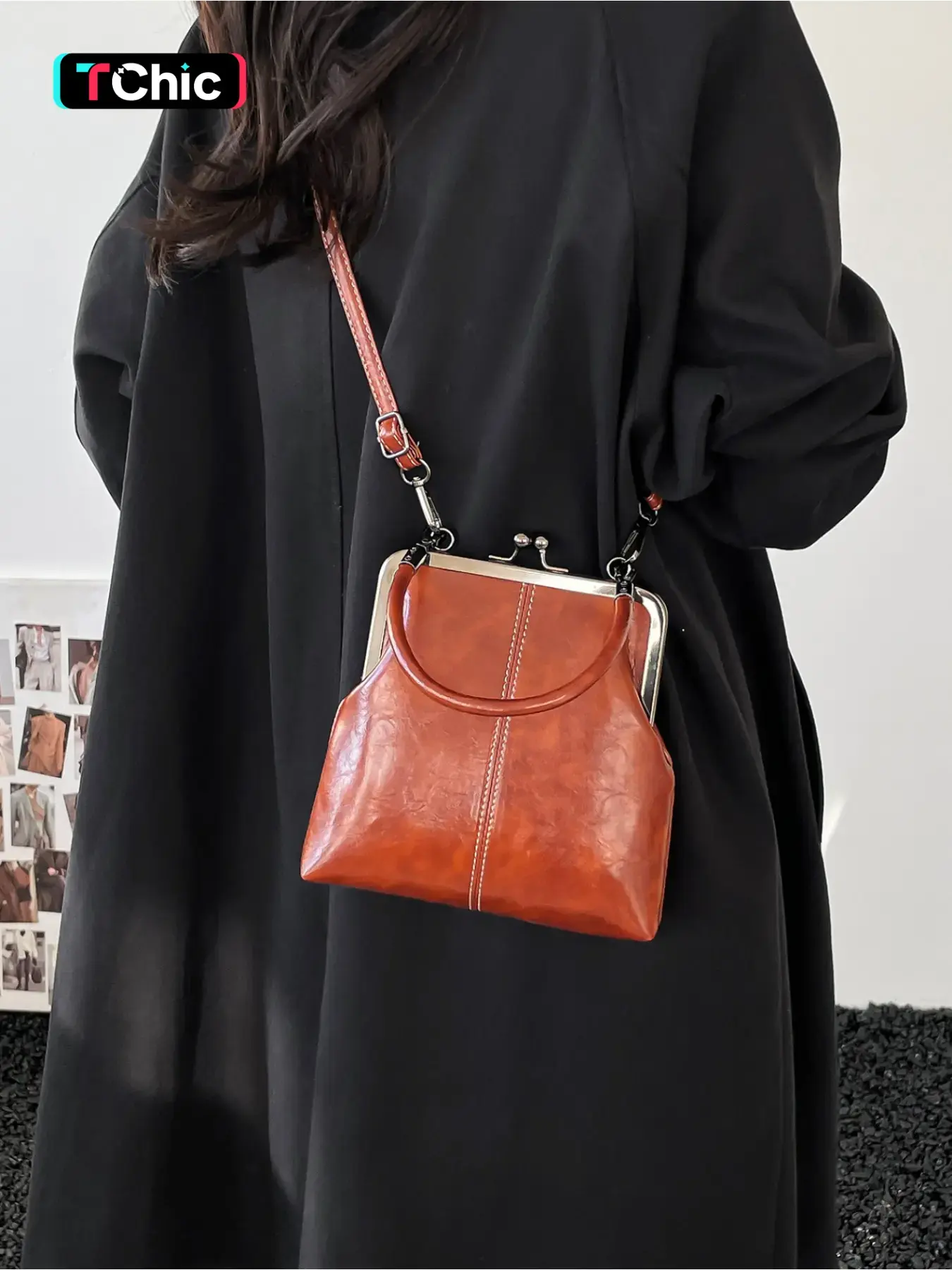 New Vintage Waxed Leather Kiss Lock Bag | Multi-color Options | Handheld & Crossbody 2-in-1 Small Bag Crossbody Fashion Bag Crossbody Handbag Crossbody Purse Crossbody Shoulder Purse for Daily Commute & Dating