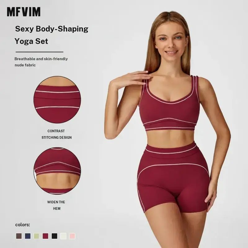 MFVIM Women’s 2-Piece Tight Fit Sporty Backless Crop Camisole & Skinny Shorts Set, Sleeveless Stretchable Athleisure Sports Clothing for Gym Workout, Back to School Casual Wear, Two Piece Sets