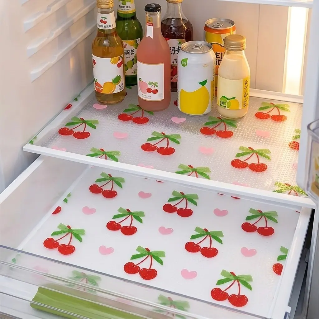 Waterproof Cherry Pattern Fridge Liner, Anti-Slip Washable Eva Material, Reusable Drawer Pad, Kitchen Organizer, Shoe Cabinet Mat