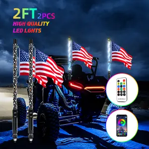 2FT Lighted Whip Antennas Smart RGB Chasing Patterns Spring Loaded Base Multi Control App Remote Switch For UTV ATV Holiday Gift