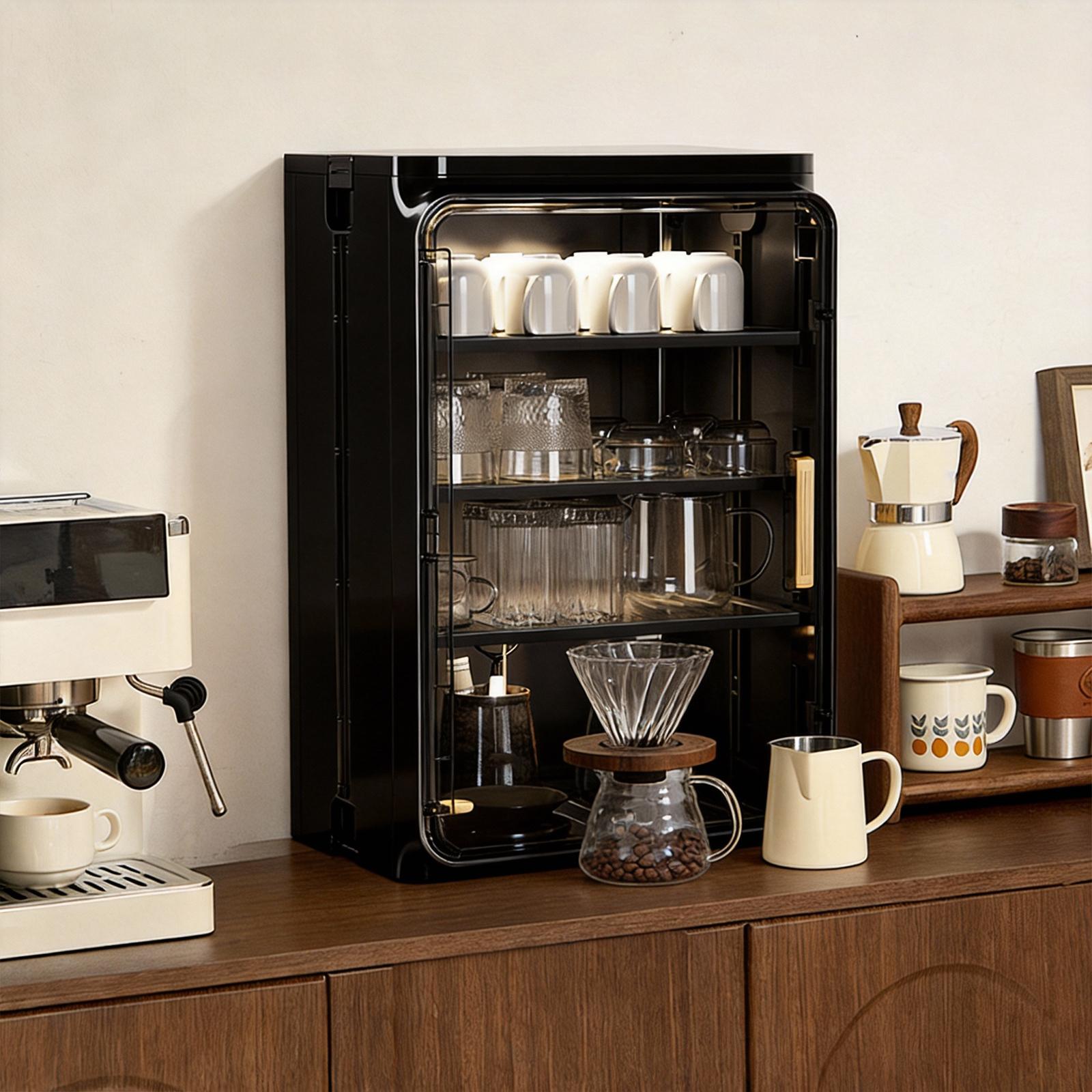 Stackable Plastic Multilayer Cup Storage Box Large Capacity Desktop Storage Display Shelf with Doors and Shelves for Office Kitchen Coffee Bars NEW