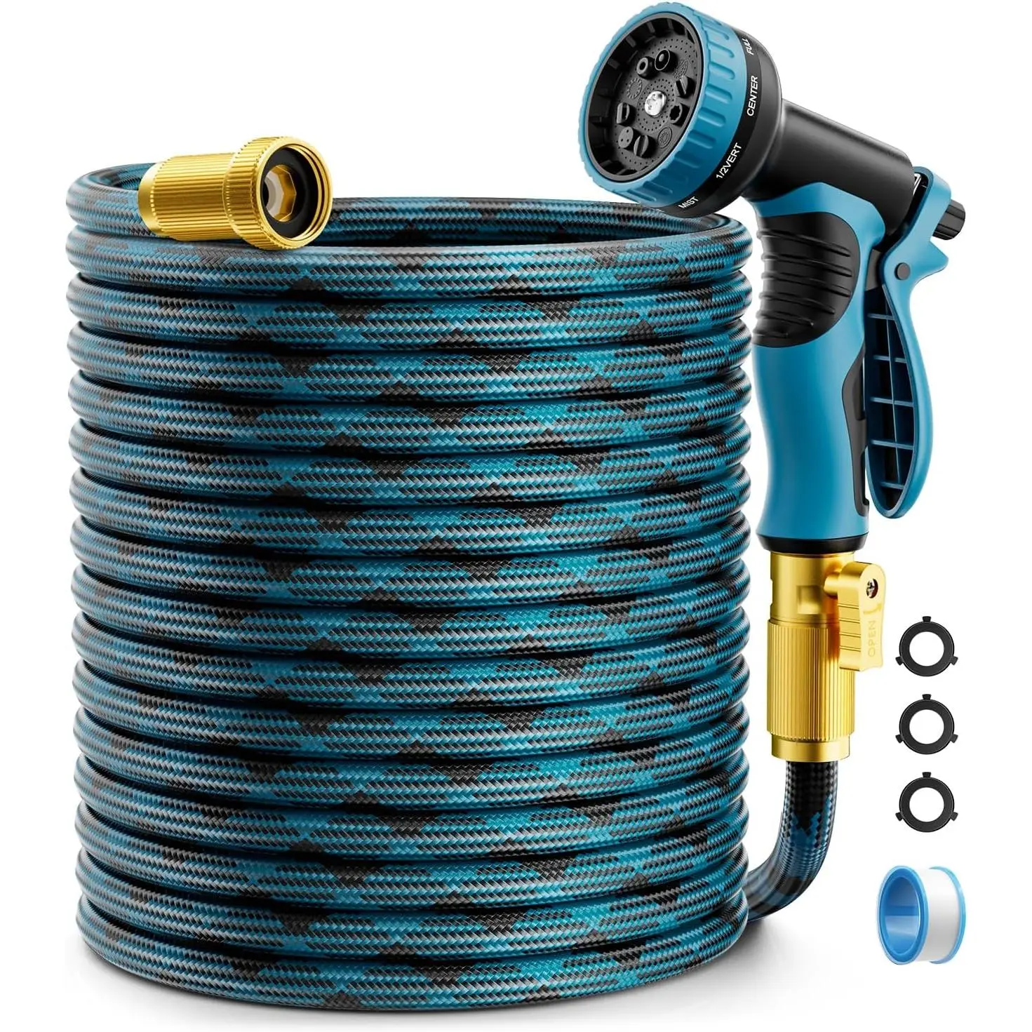 Garden Hose, Non-Expandable Water Hose 100ft, Flexible, Kink & Leak Proof Water Pipe with 10-Function Spray Nozzle, Lightweight Outdoor Hose for Yard, Lawn, Car Wash, RV and Home Use