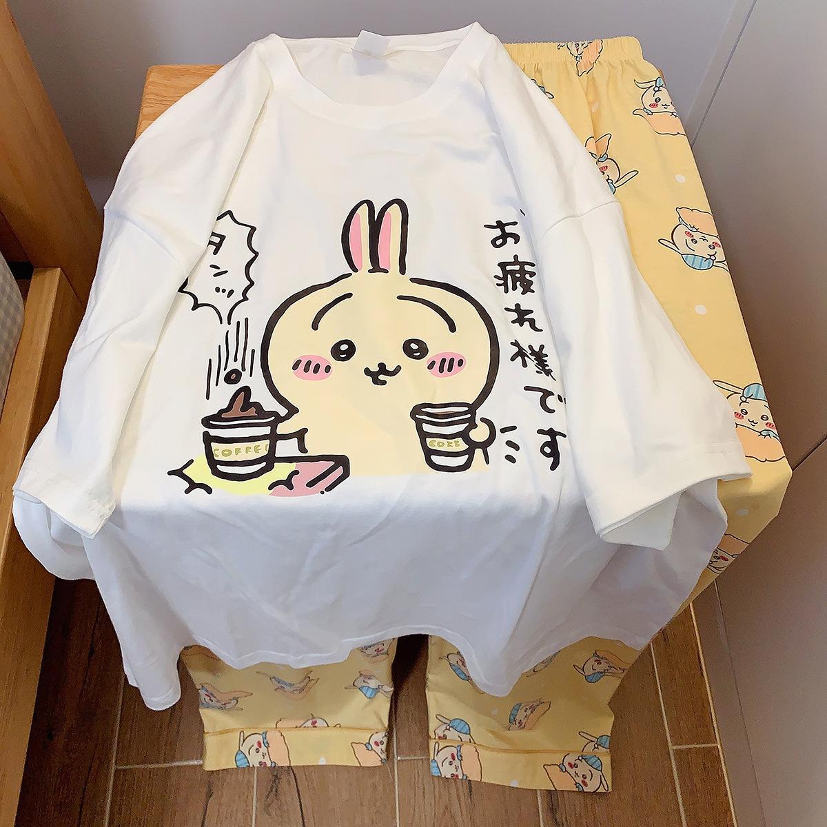 Anime chiikawa pajamas summer cotton round neck short sleeved pants loose casual comfortable cute cartoon chiikawa home clothes