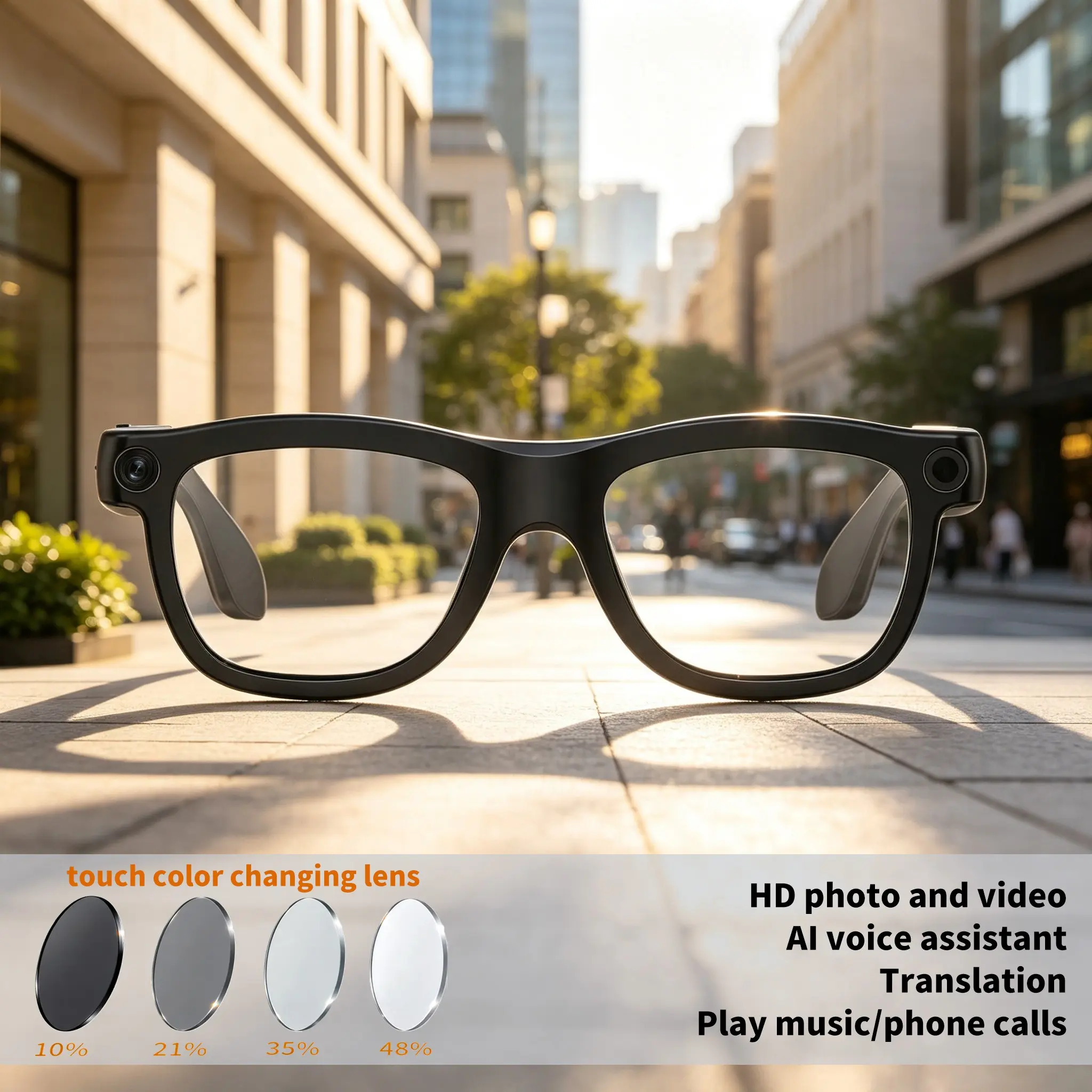 New Smart Ai Glasses with HD Camera, Waterproof Sunglasses, Color Changing Lenses, Hands-Free Audio Calls, Blue Light Protection