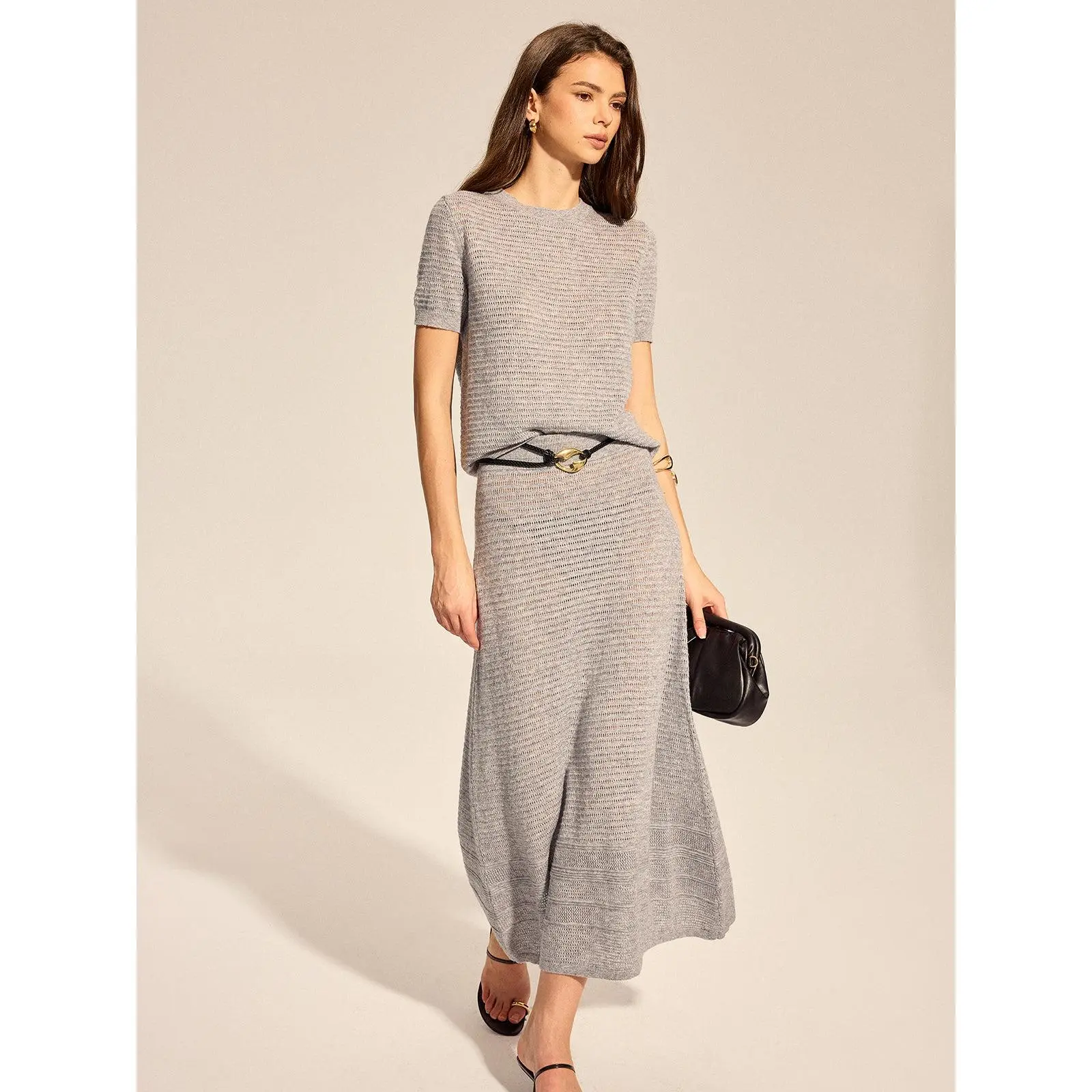 Women's 2 Piece Knit Skirt Set, Gray Cropped Top and Maxi Skirt #sohochic