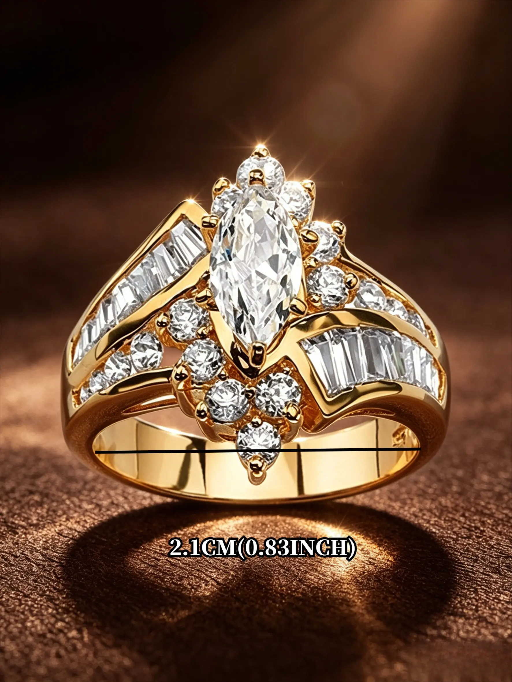 Marquise Cut CZ Cluster Cocktail Ring, Gold Tone Multi Shape Cubic Zirconia Statement Ring, Tarnish Resistant Hypoallergenic Wedding Party Jewelry Gift For Women, Beautiful Rings