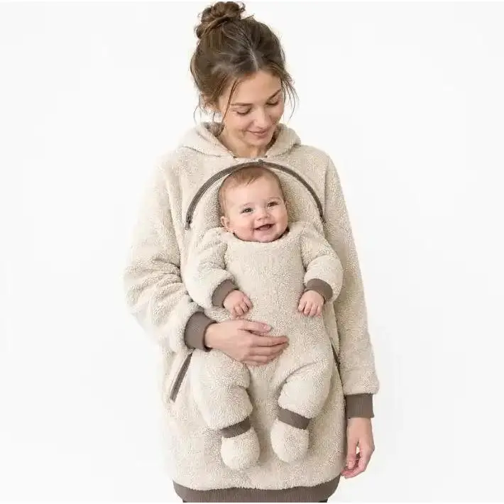 Women's Sherpa Fleece Wearable Baby Carrier Hoodie - Cozy Warm Pullover for New Moms, Winter Outdoor Sports Outerwear