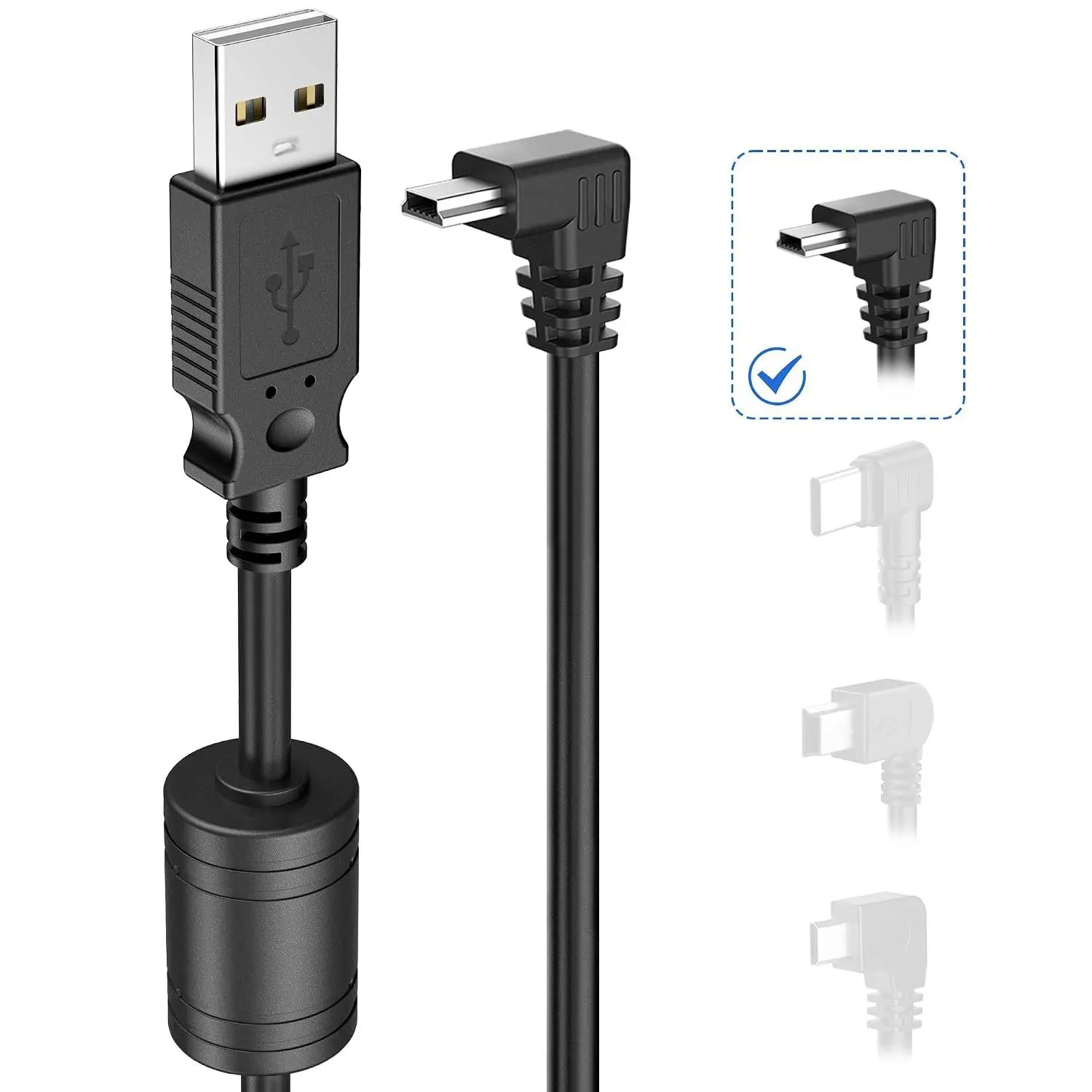 Charger  for  GPS,3Ft 18AWG Mini USB Power Cord for Nuvi,Zumo XT | Mini USB  ,thicker shielded power cord for  DriveSmart 65,Dezl,Zumo XT GPS navigation,downward bend design