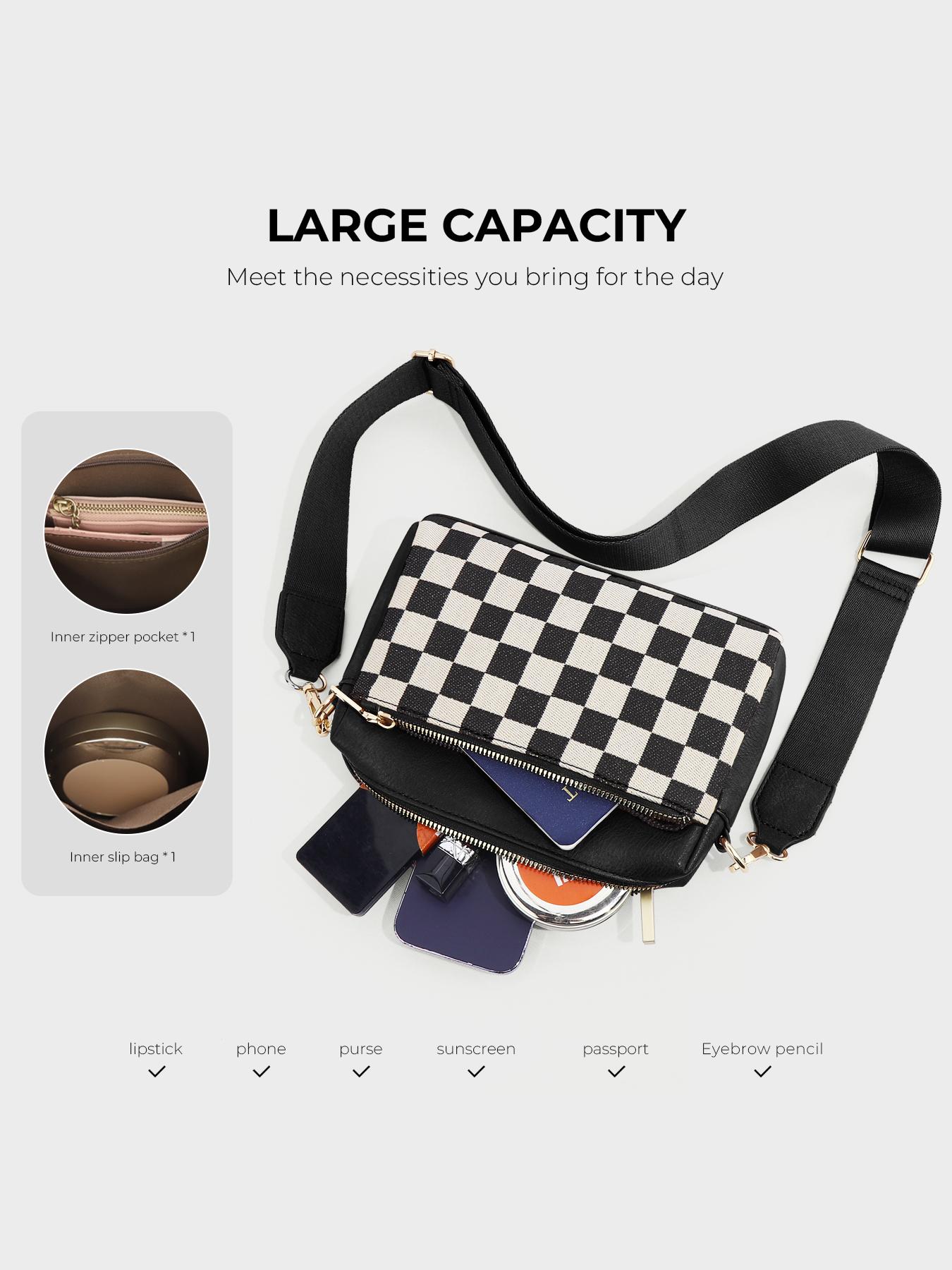 Small Checkered Crossbody Bags for Women, Casual Cross Body Bag with Adjustable Strap, Women's Shoulder Handbags for Shopping Travel Daily Use, Lightweight Crossbody Bag