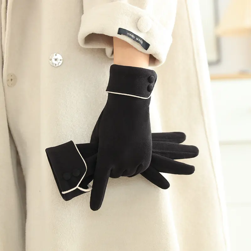 Women's Genuine Deerskin Winter Gloves - Button Detail, Touch-Screen 5-Finger, Thick Thermal, Windproof Mittens for Cold Weather Outdoor Commuting