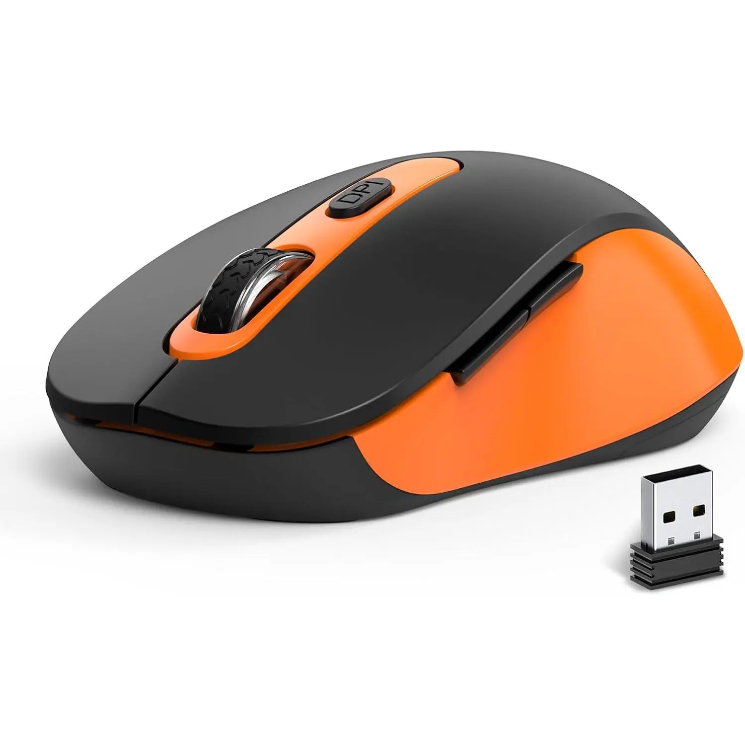 Silent Clicks 6-Button Ergonomic Wireless Mouse with USB Nano Receiver, Side Buttons, 2400 DPI, Anti-Slip Roller - for Laptop, PC - Black Orange (Indoor Recreation Equipment)