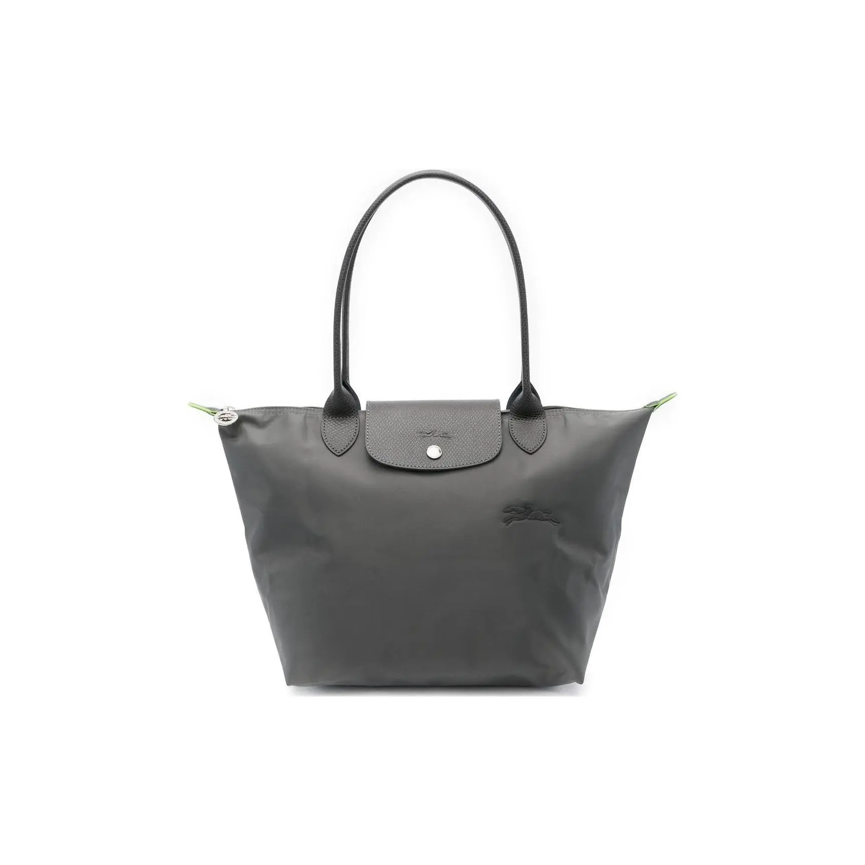 Longchamp Le Pliage Green 28 Solid-Color Snap-Zip Purse Bag in Recycled Canvas, Medium Size, Women’s Graphite Grey